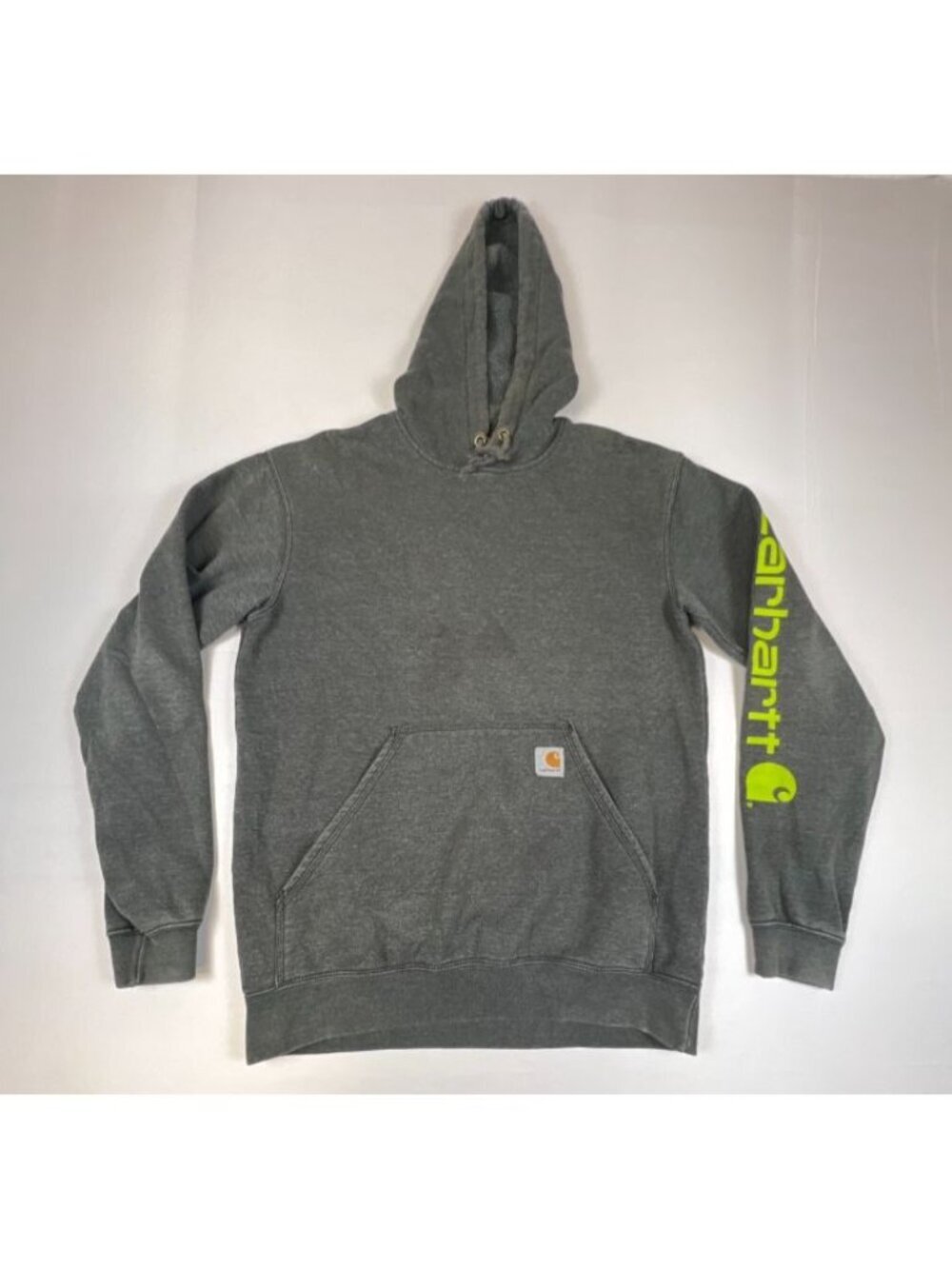 Carhartt Men S Gray Loose Fit Sleeve Logo Pullover Hoodie Workwear Heavyweight